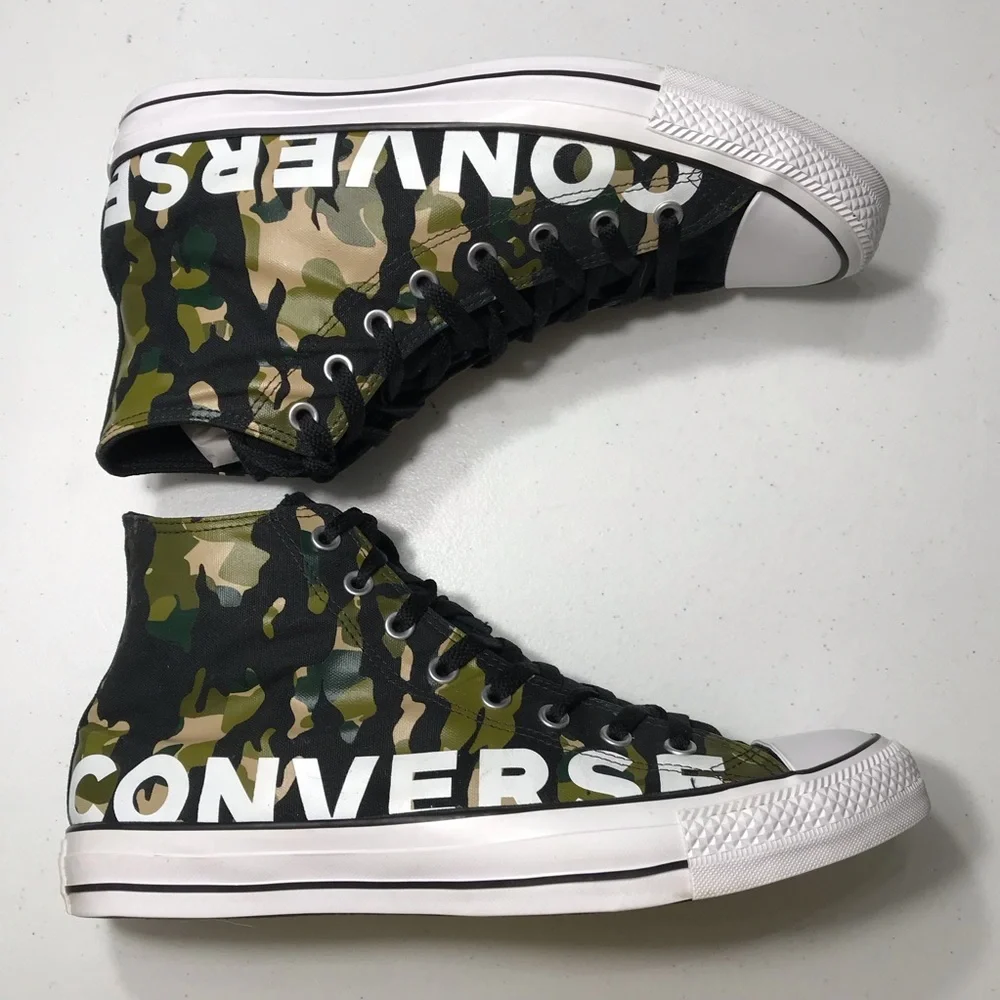 Converse Chuck Taylor All Star Black and Green Hi-Top Camouflage Sneakers Sz 12 - Picture 6 of 13